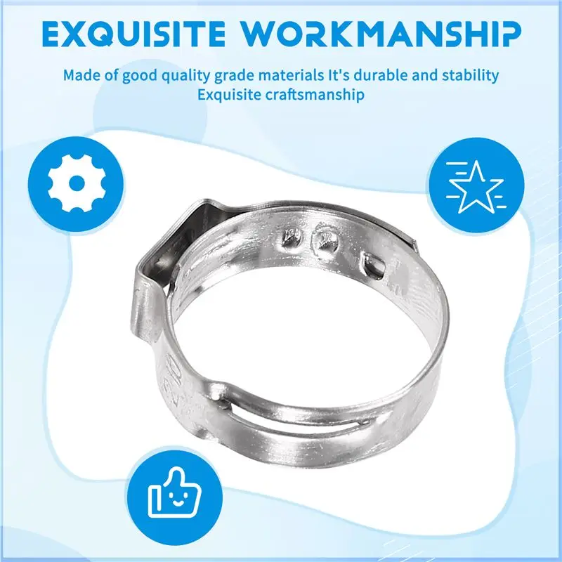 AS94-130PCS Hose Clamps Single Ear Stepless 5.8-21Mm Stainless Steel Hose Clamps Cinch Clamp Rings For Sealing Kinds Of Hose