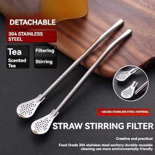 

304 Stainless Steel 2-in-1 Straw & Spoon with Filter - Eco-Friendly Food-Grade for Bubble Tea