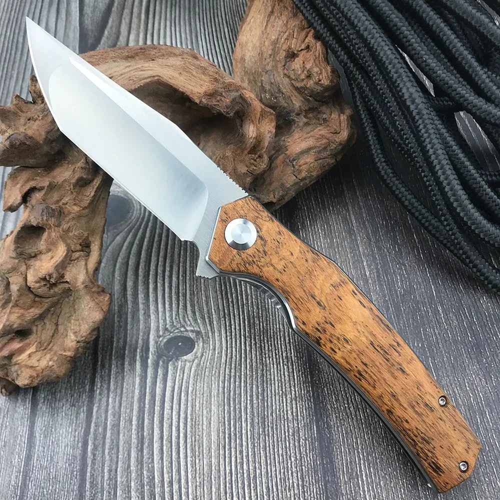 

Russian Survival Knife EDC Folding D2 Blade Tactical Flipper Pocket Knife Outdoor Hunting Sandalwood Handle Self-Defence Tool