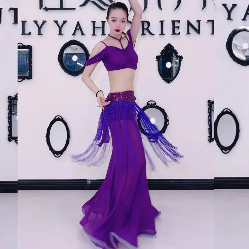 

customized belly dance costumes new tassel training suit performance outfit group outfit top and long skirt