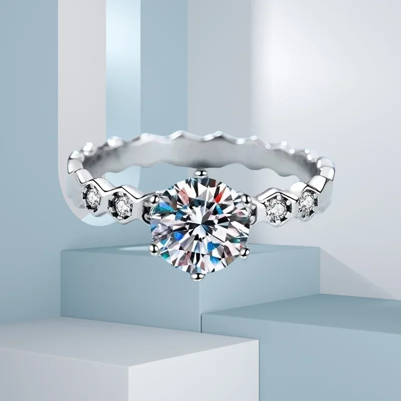 

Platinum PT950 Rhomb 1CT Honeycomb Rings VVS1 D Color Moissanite Wedding Band for Women Diamond Luxury BlingBling Best Gift