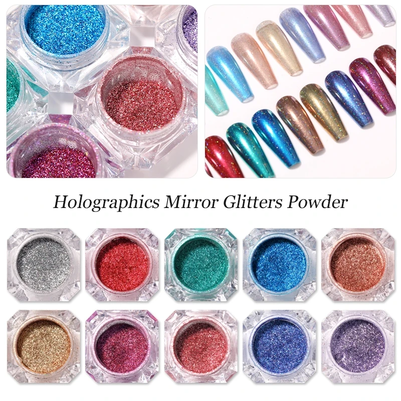 Poudre holographique pour les ongles, effet miroir, effet laser, paillettes colorées, breloques, manucure, Nail Art, pigment chromé, décorations DIY, cadeau, nouveau