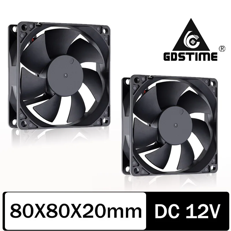 10 Pcs Gdstime 80mm 8020 DC Cooling Fan 12V Brushless Motor Computer Case CPU VGA Cooler 80mmx20mm XH2.54-2Pin