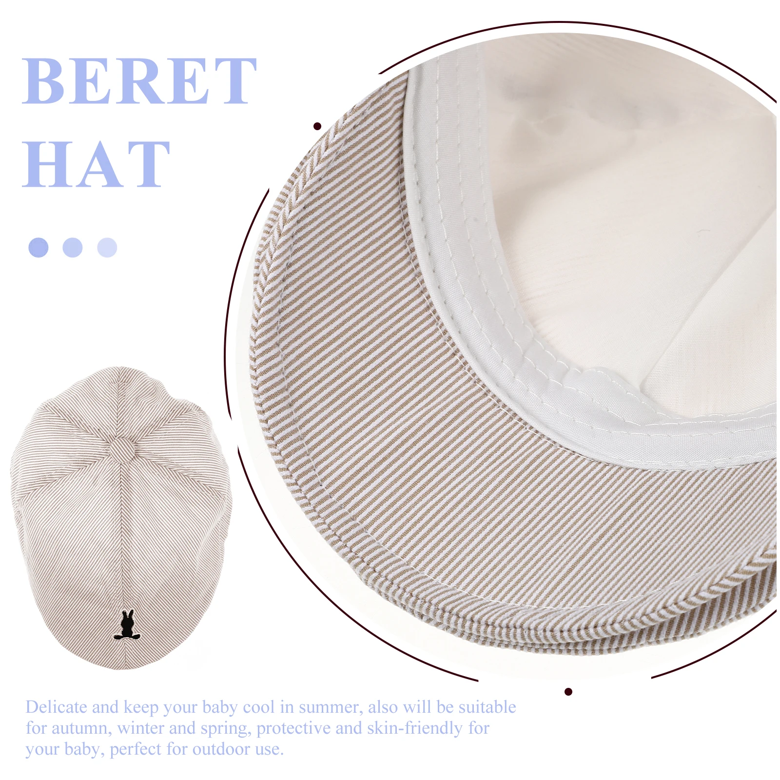 

Baby Beret Hats for Kids Lightweight Striped Toddler Beanies Skin-Friendly Breathable Cute Rabbit Design Kids Beret Outdoor