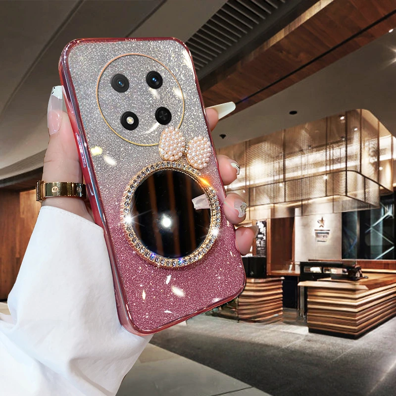 حافظة لهاتف Honor X9D X7D 400 حافظة ذكية متدرجة لامعة بحلقة مرآة لهاتف Honor X9D X7D 400 غطاء ذكي