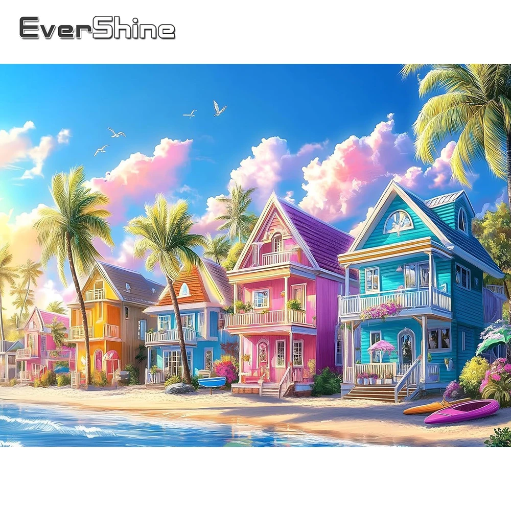 EverShine Diamant-Malerei Haus-Landschaft Mosaik DIY Vollquadrat Runde Diamant-Stickerei Bild Strass Handarbeit