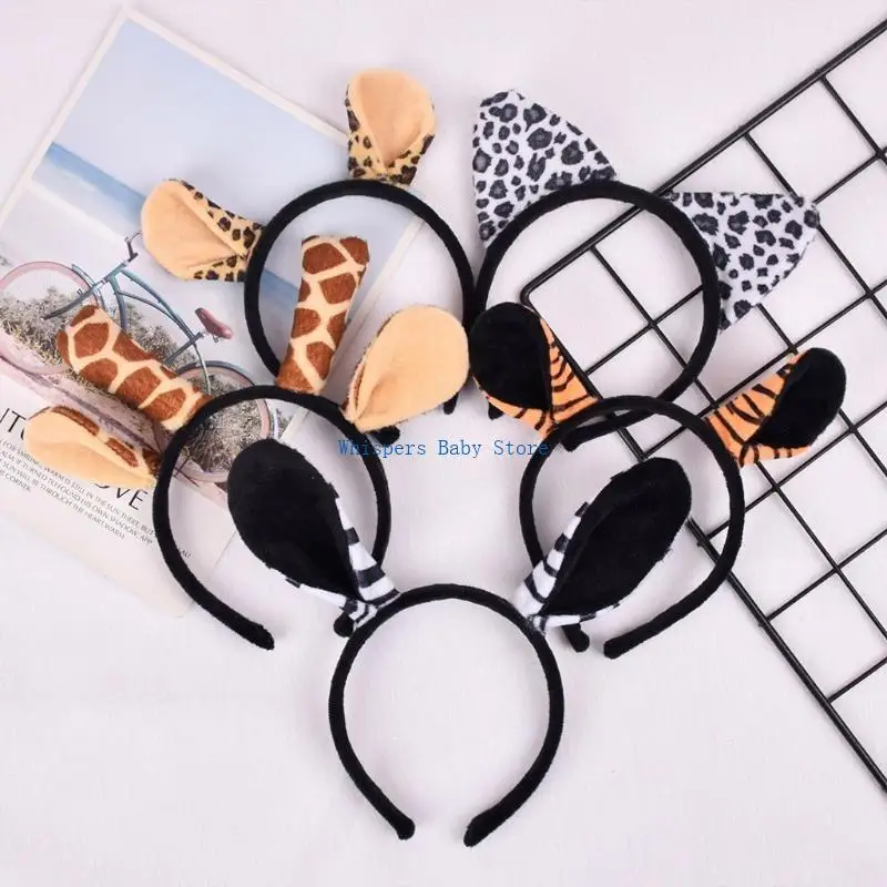 

U90E Leopard Giraffe Ears Hair Hoop Tail Set Animal Fancy Dress Cosplay Costume