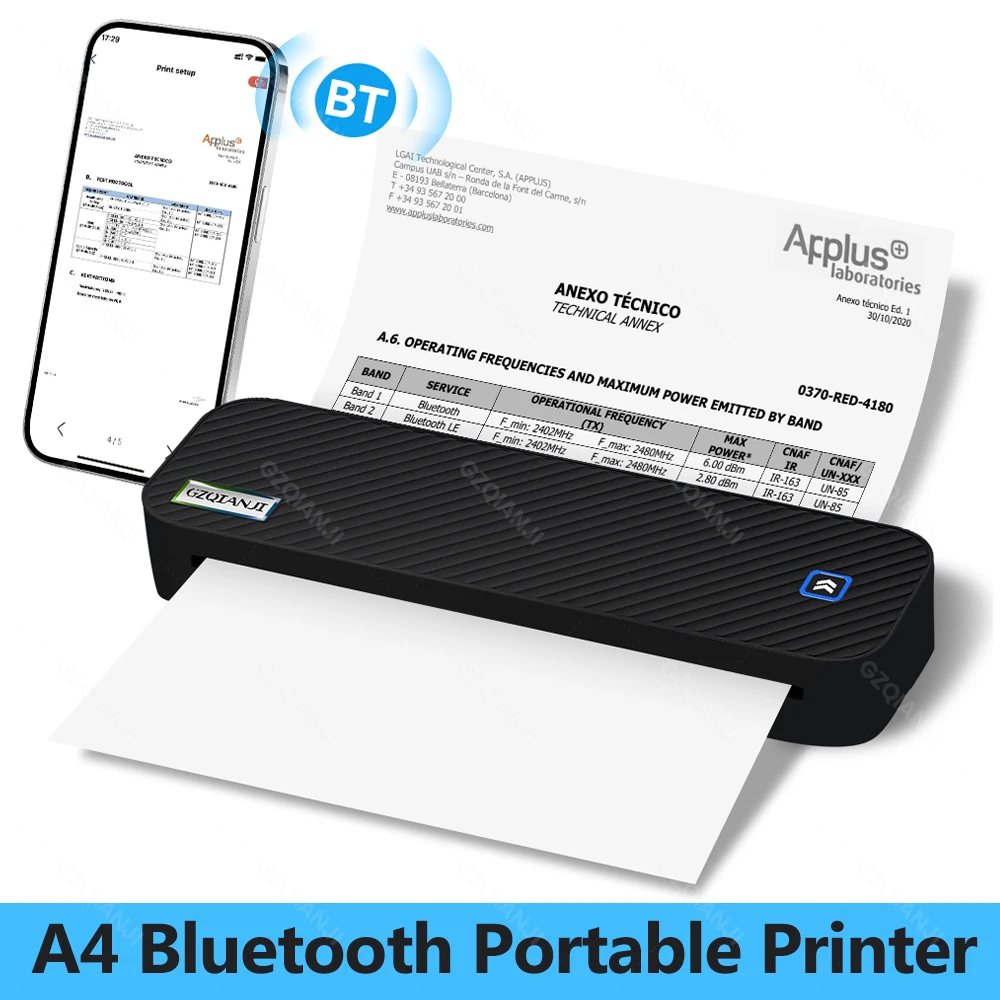 

Black A4 Thermal Photo PDF World Printer Inkless Pocket Bluetooth Wireless Maker for Trip Office School A4 Portable Mini Device