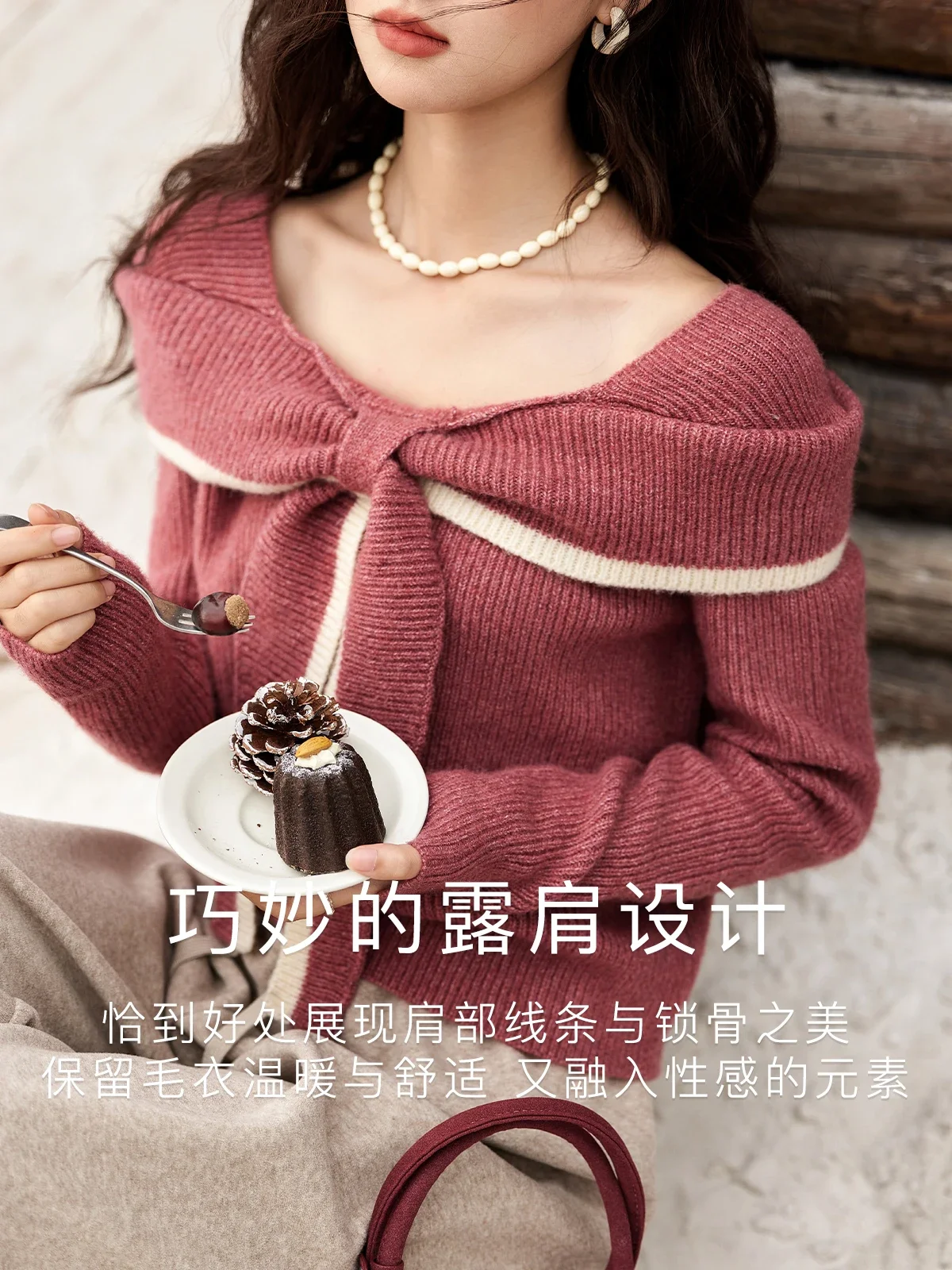 MISHOW Bow Tie Sweater Square Neck Spliced Pullover Thickened Warm Sweets Women Clothes Wool Blend Knitted Tops MXD112Z1001