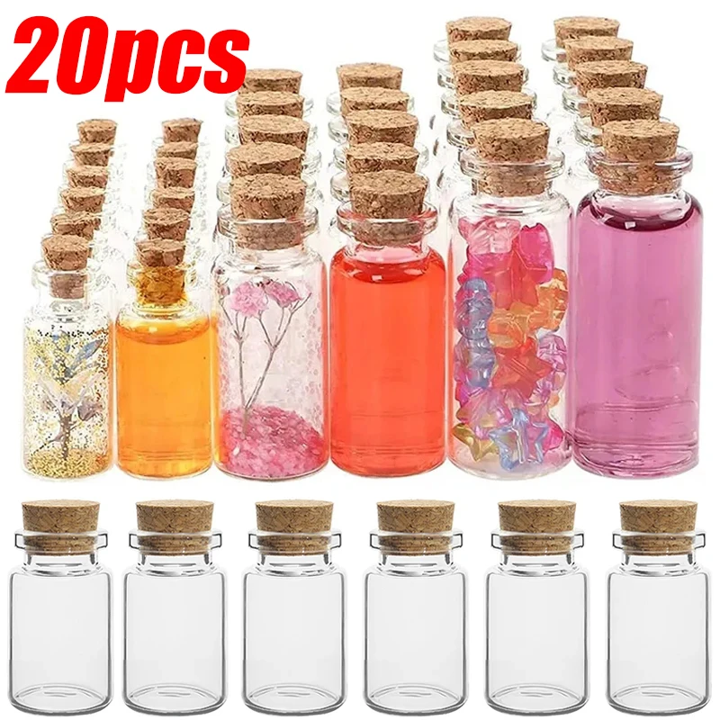 

20/10Pc Mini Cork Stopper Glass Bottles DIY Birthday Gift Transparent Empty Message Wishing Bottle Christmas Wedding Party Decor