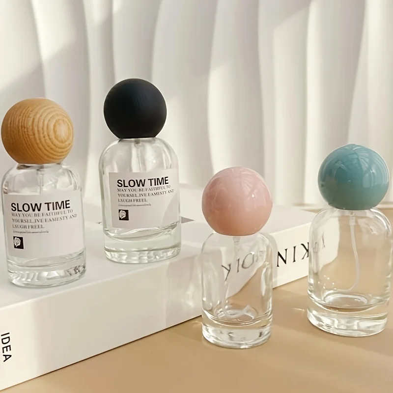 5 Stück 30/50ML Leere Parfümflaschen aus Glas mit Holzdeckel, Nachfüllbare Sprühflasche für Reisen, Flüssigkosmetik, Ätherische Öle, Parfümbehälter – Detail 4