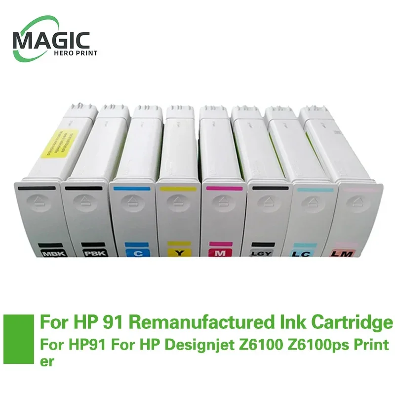 For HP91 Compatible HP 91 Premium Remanufactured Color Ink Cartridge For HP91 For HP Designjet Z6100 Z6100ps Printer (8Color)