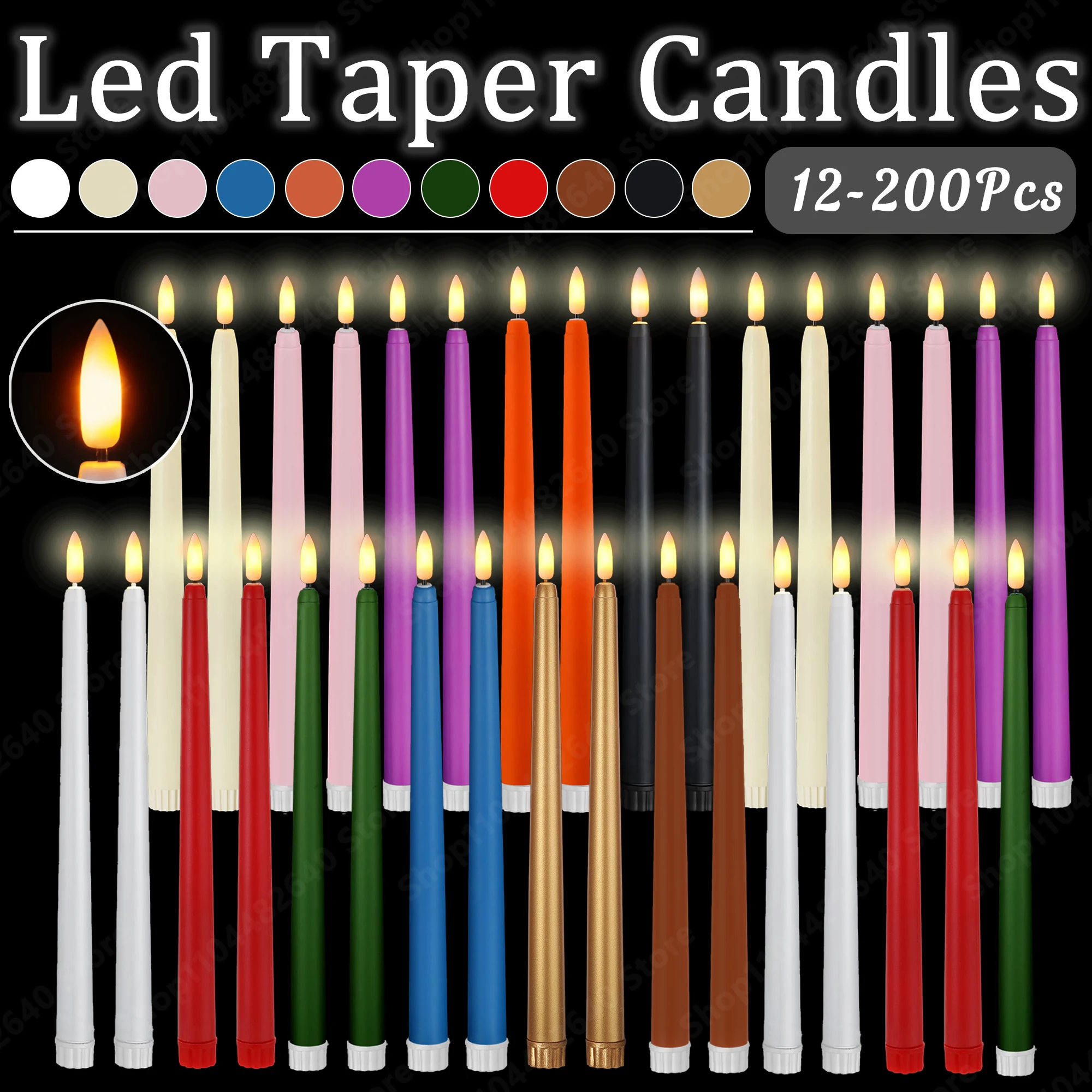12–200 Stück flammenlose Spitzkerzen, Hochzeit, LED-Spitzkerzen, flackernde gefälschte Kerzen, elektrische künstliche Kerze, Kirche, Zuhause, Tischdekoration