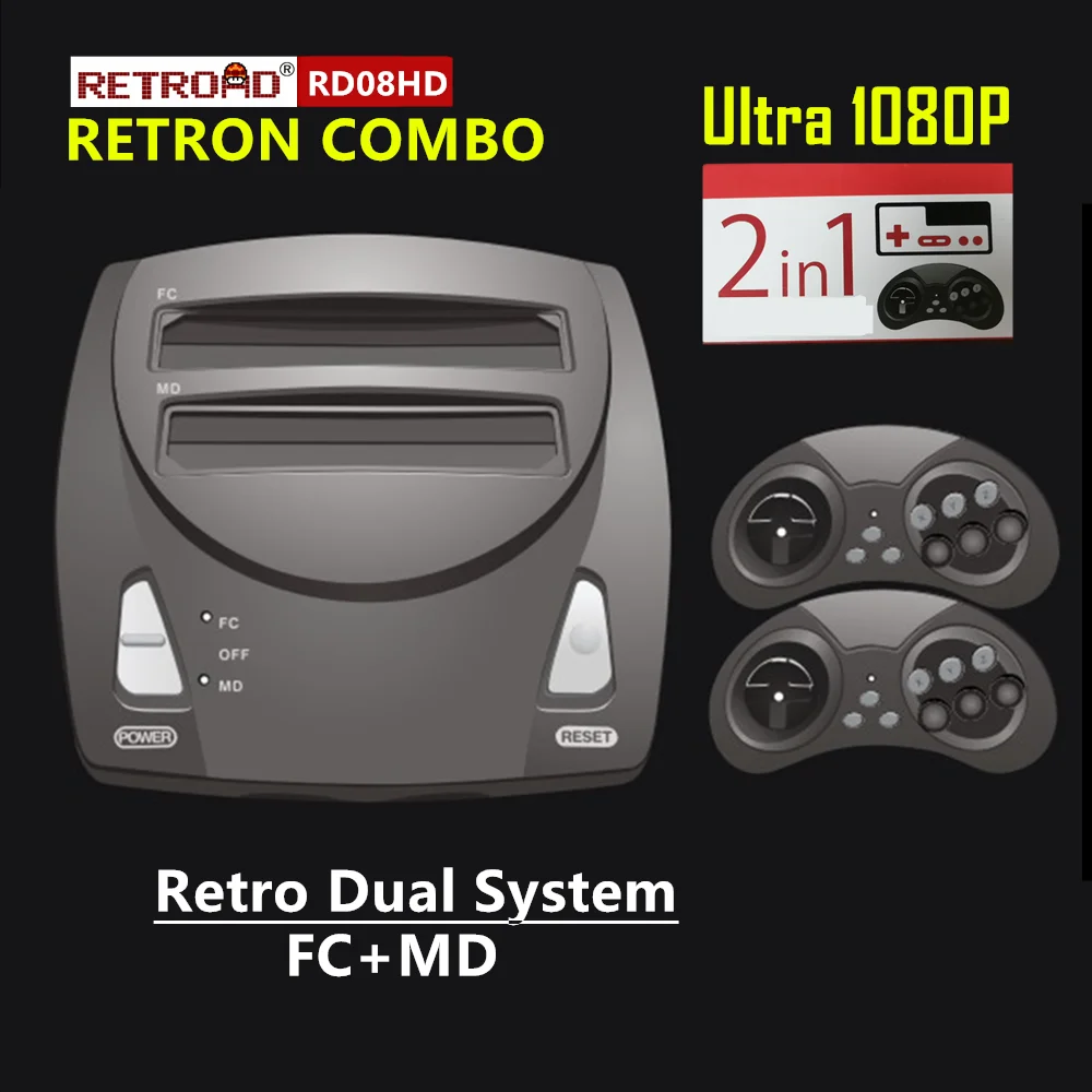 RETROAD RD08HD Retron Combo Retro Dual Console, MD+ FC Two Slot  support game cartridge,1080P,MD170+FC350 games include