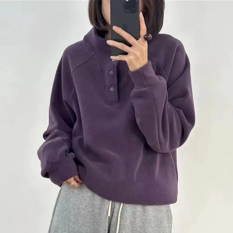 Kein Hut Hoodies Frauen Herbst College Grundlegende Feste Beiläufige Alle-spiel Stehkragen Taste Trendy High Street Koreanischen Stil mujer Gemütliche