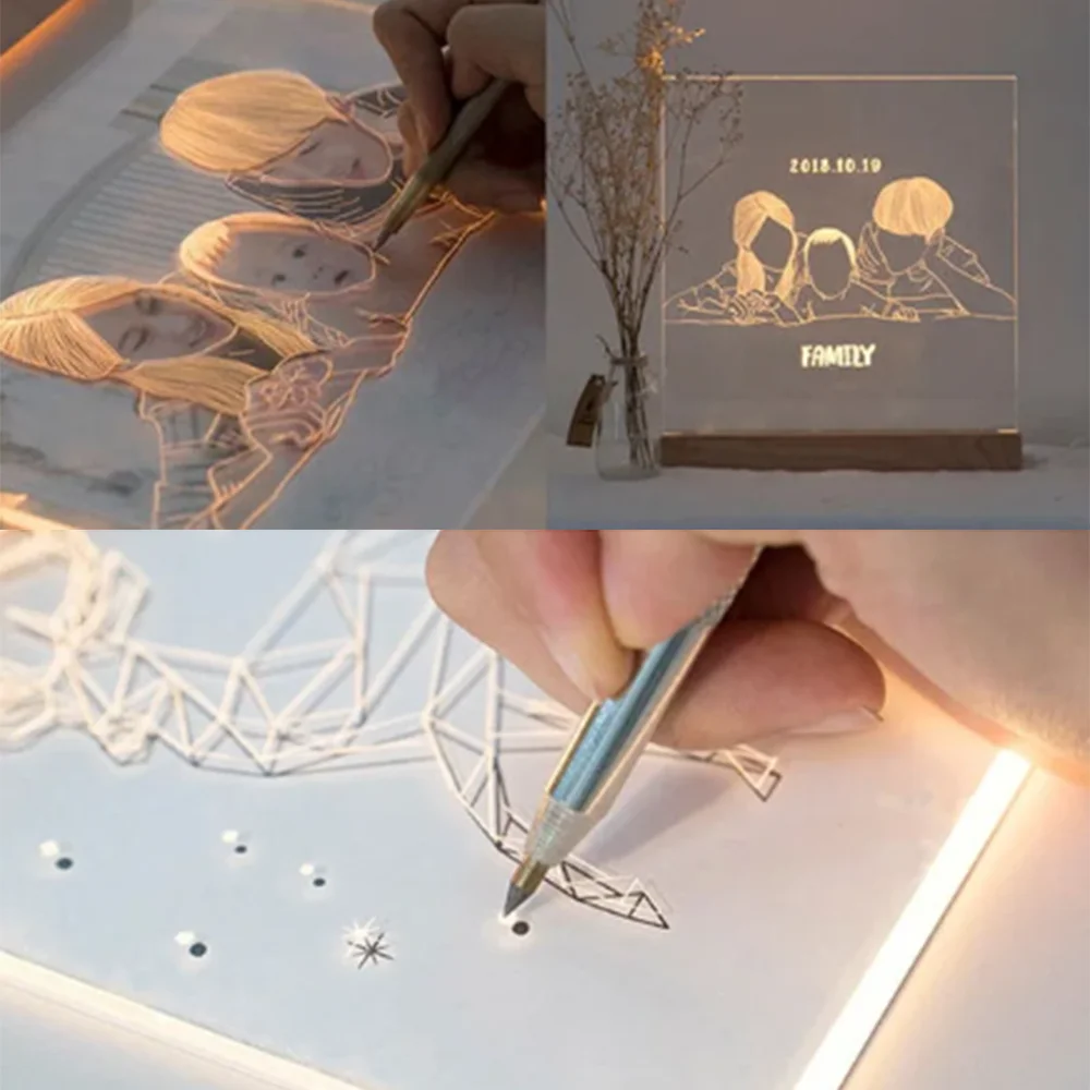 3D Night Light Luminous Beech Wood LED Base, Home Furnishings, New Creative Table Lamp Rectangular DIY Acrylic Custom Crafts