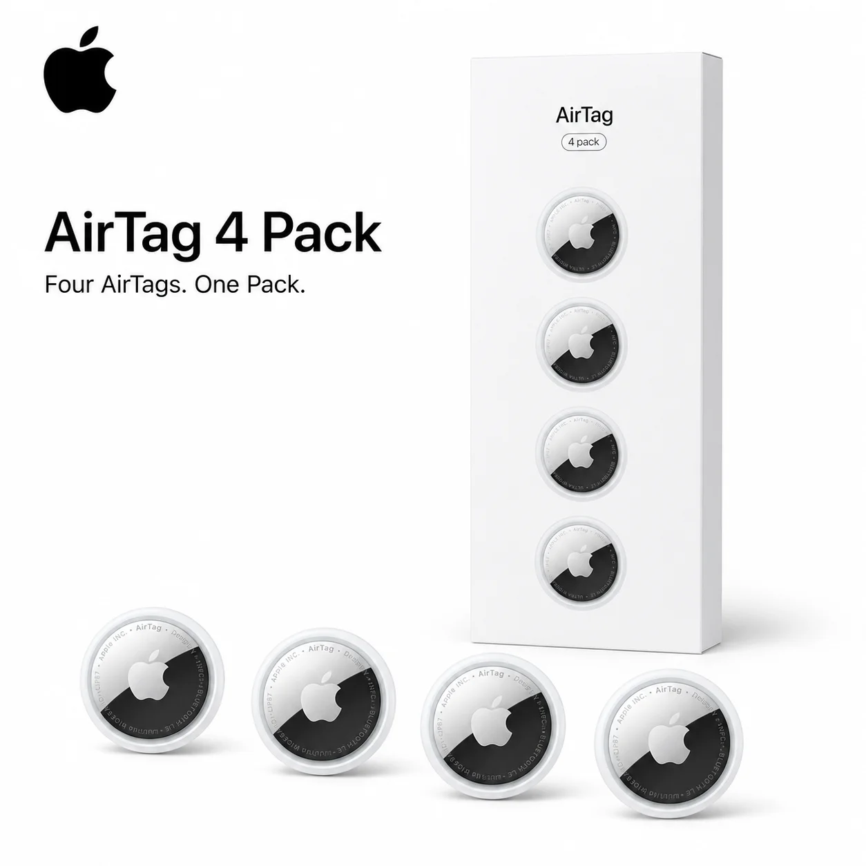 Apple AirTag 4 Pack Bluetooth Tracker for Keys Bags Luggage Wallets, Find My Compatible, Authorized Apple Reseller