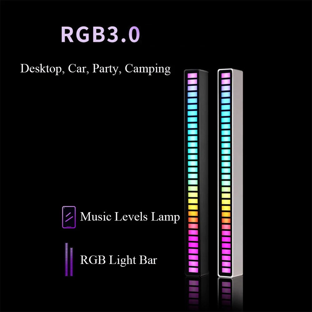 RGB Activated Music Rhythm Lamp Bar Sound Control LED Ambient USB Lights USB Rechargeable Colorful Ambient Light