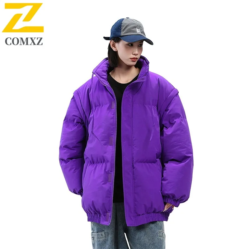 COMXZ 2025 الرجال النساء زوجين معطف مبطّن قصير تصدير أسفل سترة الوقوف طوق هونغ كونغ نمط دافئ البخاخ التحكم في السعر 159 يوان