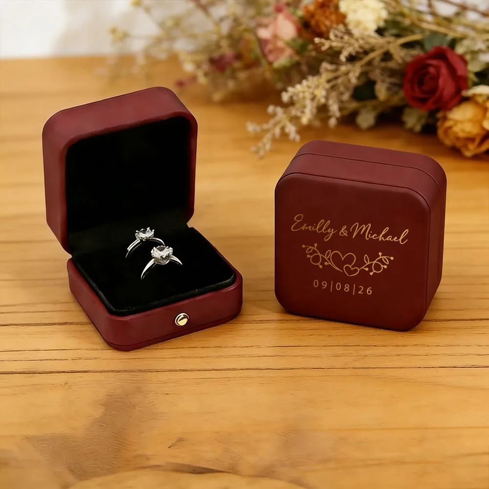 Personalized Jewelry Box, Holds Two Rings With Name And Date, Portable Vintage Gift Packaging, Wedding, Anniversary, Bridesmaid