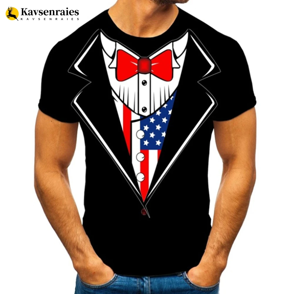 Bow Tie 3D T-shirt Men\'s Shirt Tuxedo Retro Tie Suit Printed T Shirt Summer Casual Short Sleeved Streetwear Funny Fake Suit Tops