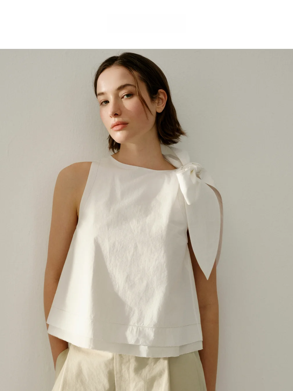 

Enndou Pure Cotton Long Velvet Knot Sleeveless White Shirt 120 Pieces Casual Loose Fit Knitted Female Top