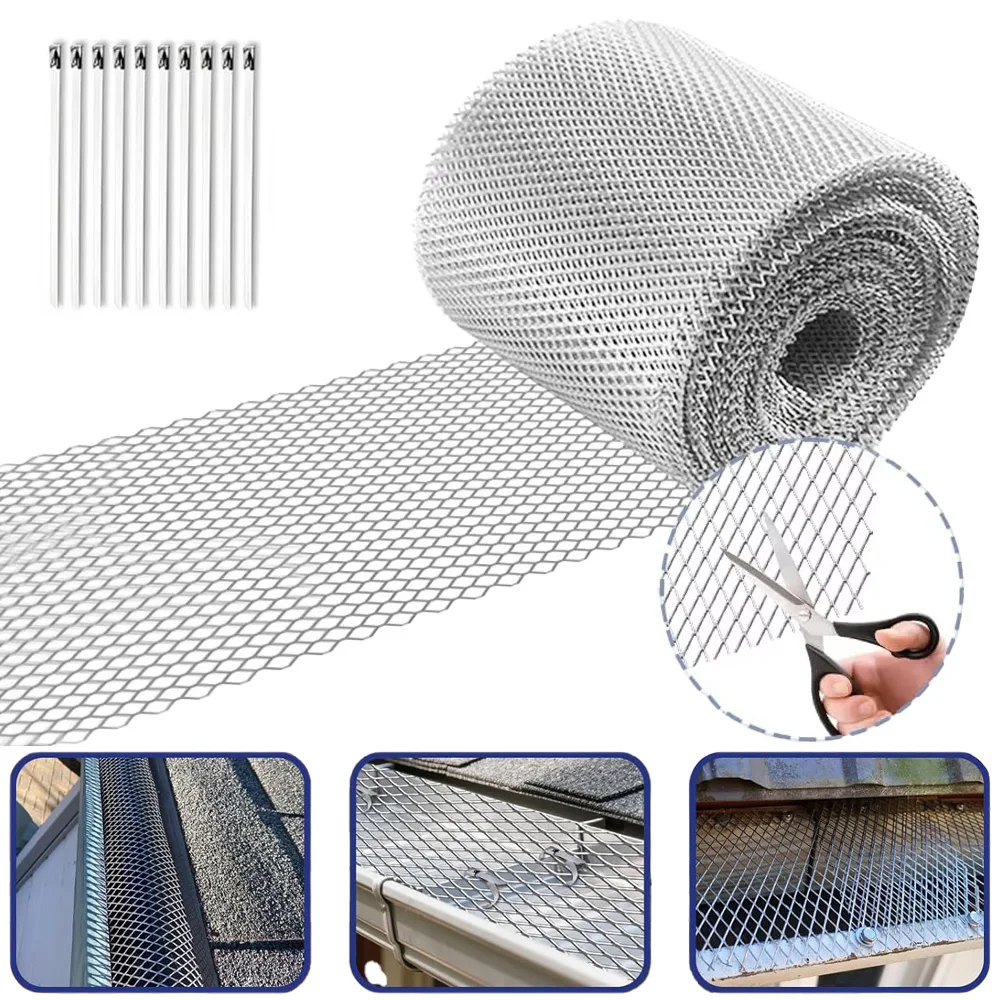 1 Roll Aluminum Gutter Guard Mesh Leaf Protection Screen DIY Cuttable Gutter Cover for Roof Drainage