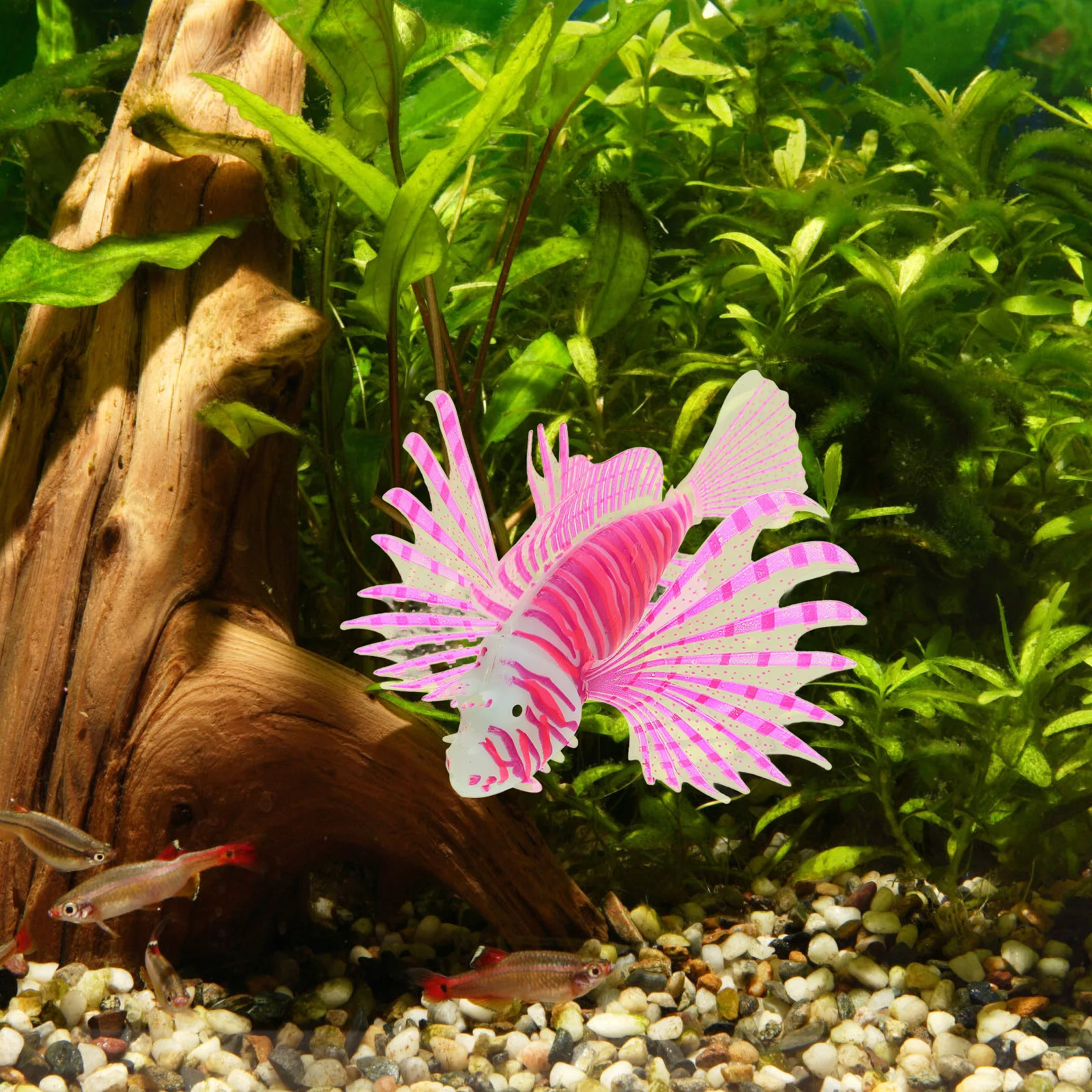 

Artificial Lionfish Glow in Dark Aquarium Decor Silicone Fish Tank Decoration Lifelike Vibrant Fish Statue for Aquarium