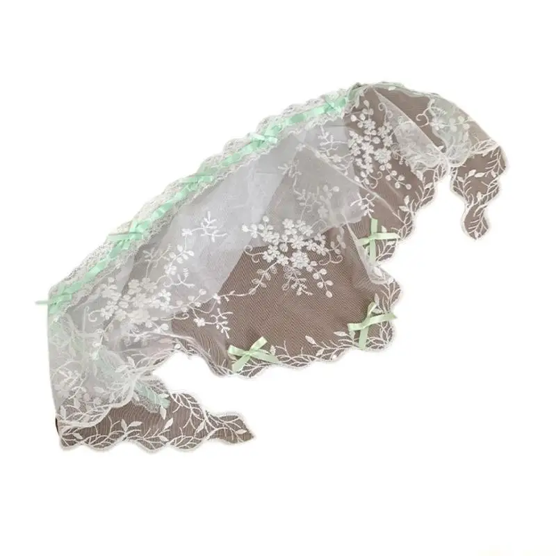 31BF Headscarf Bowknot Embroidered Lace Bandana Headdress Photo Props Handmade Headwear Headscarf Accessories