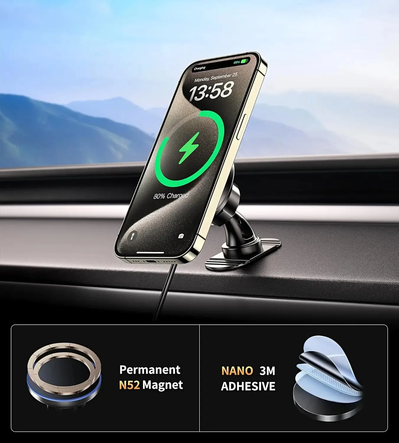 Magsafe Car Mount Charger 15W Fast Wireless Charging Car Charger Phone Mount Air Vent Car Holder Mount For iPhone 16 15 14 13 12