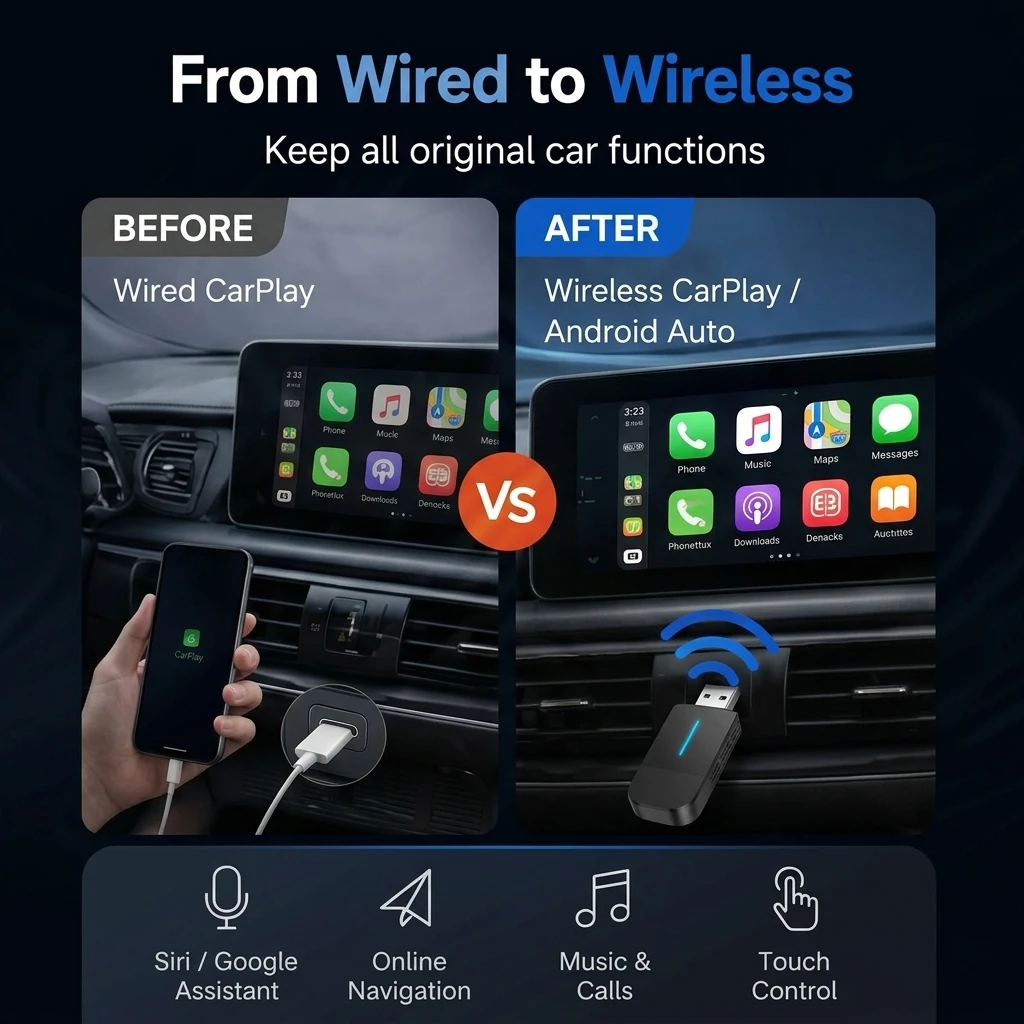2026 Kabelloser Apple CarPlay Android Auto Bluetooth Auto-Adapter für iPhone Mini 2-in-1 USB-C Dongle Autozubehör Plug-and-Play – Detail 4