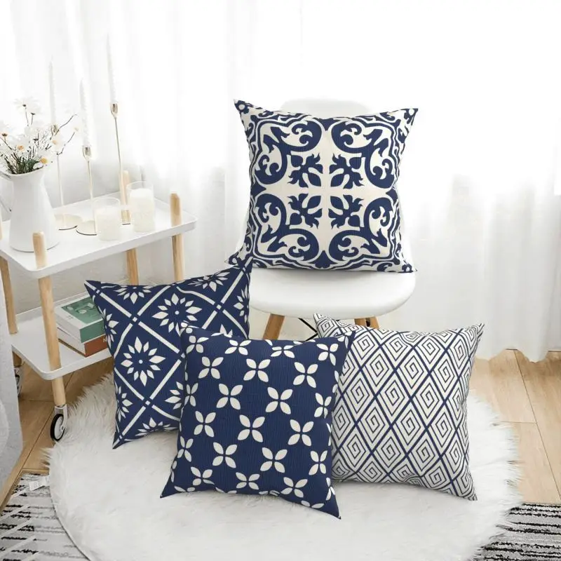 4Pcs Modern Ethnic Ceramic Tile Pillow Covers - Printed Zippered Cushion Covers , Bedroom & Farmhouse Decor, Machine Washable