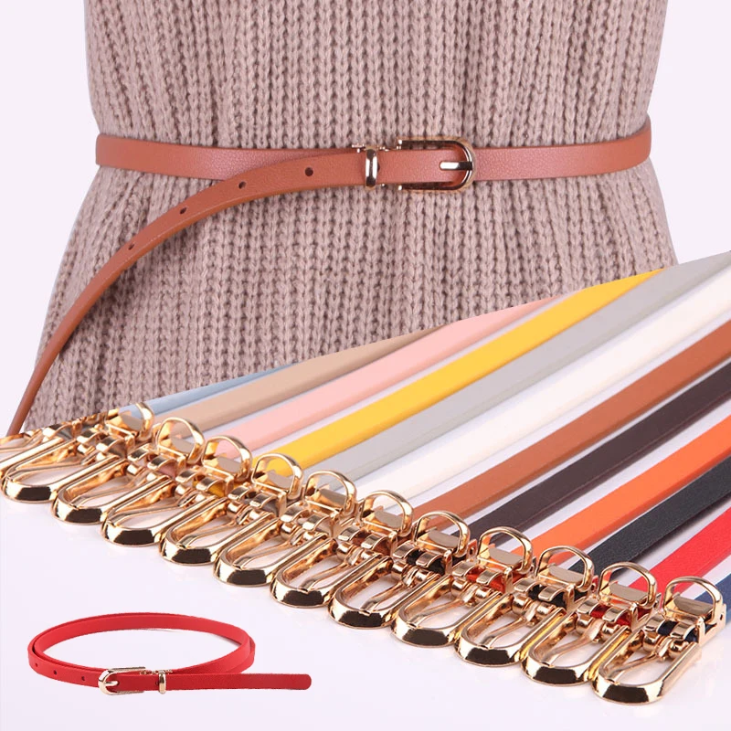 2023 New Faux Leather Thin Belt Girls Candy Color Skinny Waist Belt Women Adjustable Belt Simple Solid Color Trendy Waistband