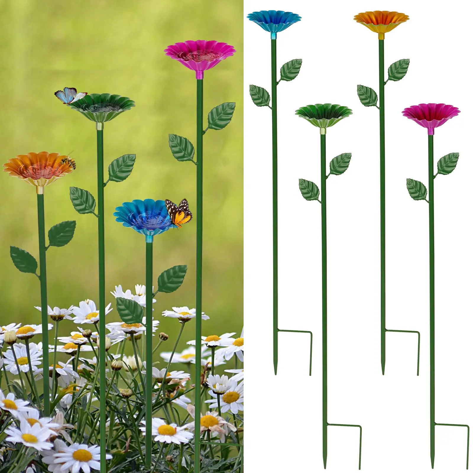 4 Pack Bee Watering Station, Bee Bath for Metal Bee Water Feeder with Flower Design, Bee Bath Bowl for Outdoor Garden Yard Decor