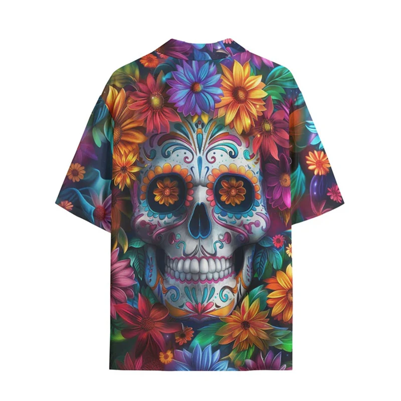 Skull 3d Printing Shirts Men Fashion Hawaiian Shirt Short Sleeve Casual Beach Shirts Boys Single-Breasted Blouse Men's Clothing