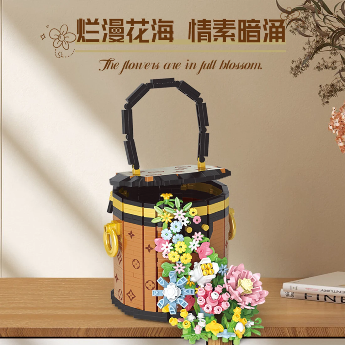 DIY Creative Bag Eternal Flower Building Block Plants Eternal Flower 3D Model Bricks Toys Rose Basket For Home Decoration Gift