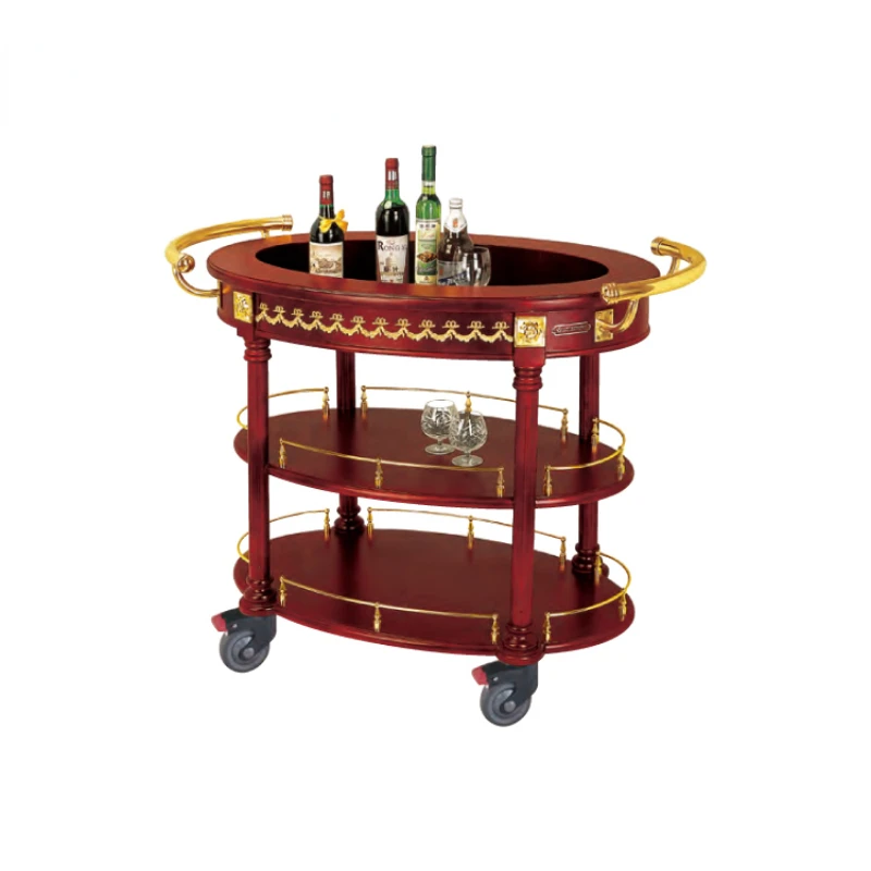 High Quality Hotel Bar Restaurant Wood Tea Wine Liquor Serving Carts Trolley