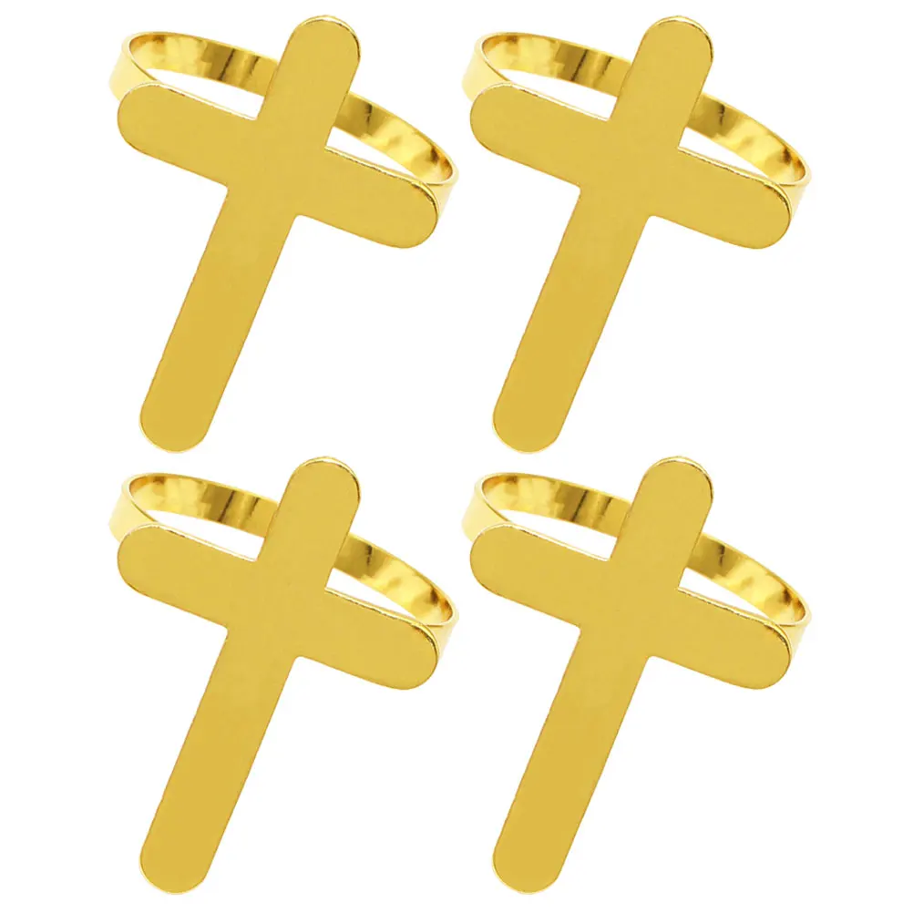 

4 Pcs Napkin Rings Cross Design Golden Color Elegant Table Decor Wedding Banquet Hotel Serviette Holders Kitchen Bar Accessories
