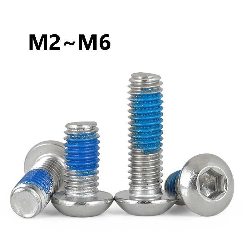 SUS304 Stainless Steel Hex Socket Button Thread Locking Screws M2-M6 Nylok Anti-loose Fasteners For Electronics DIY Repair