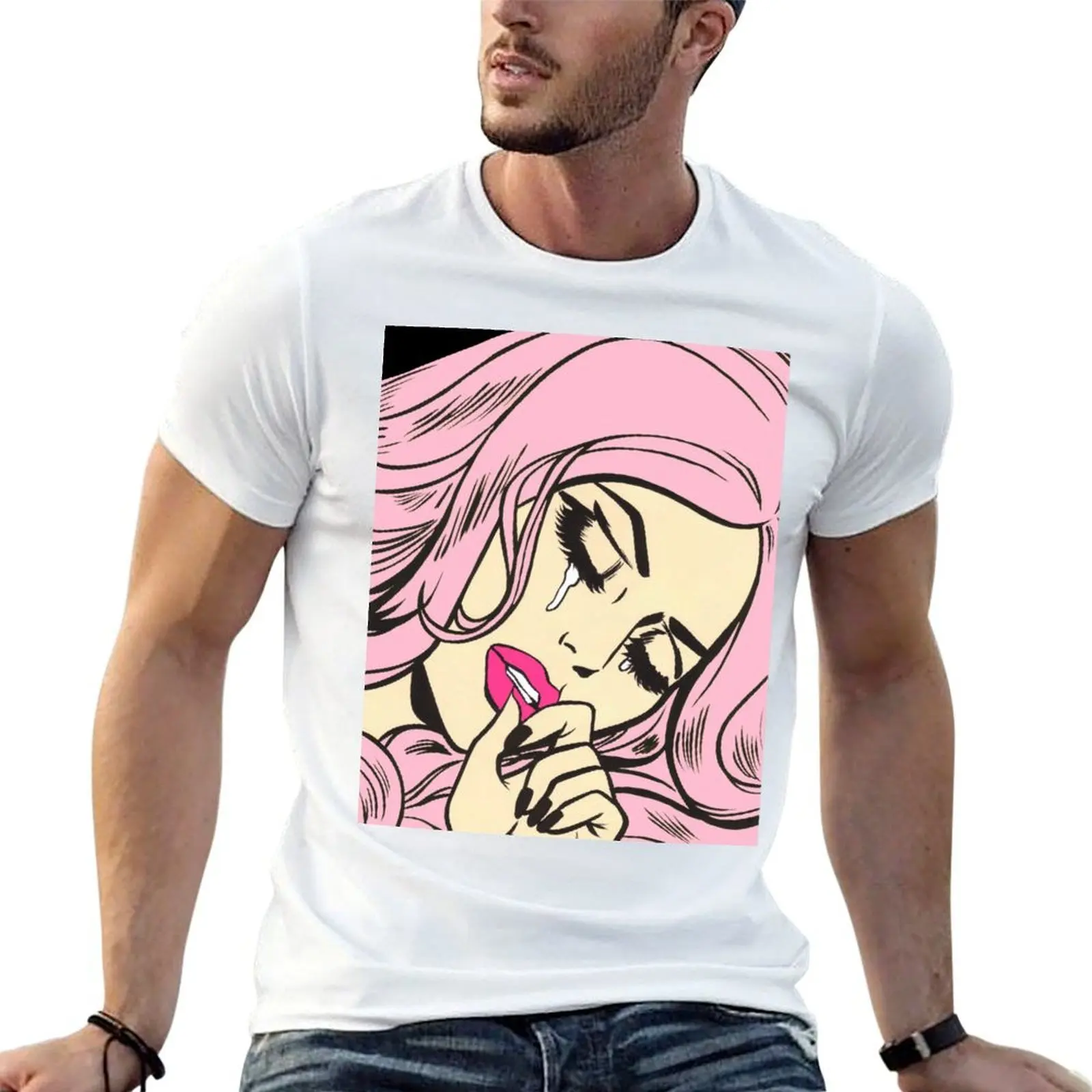 Pastel Pink Sad Girl T-Shirt funny meme t-shirts topping men t shirts high quality