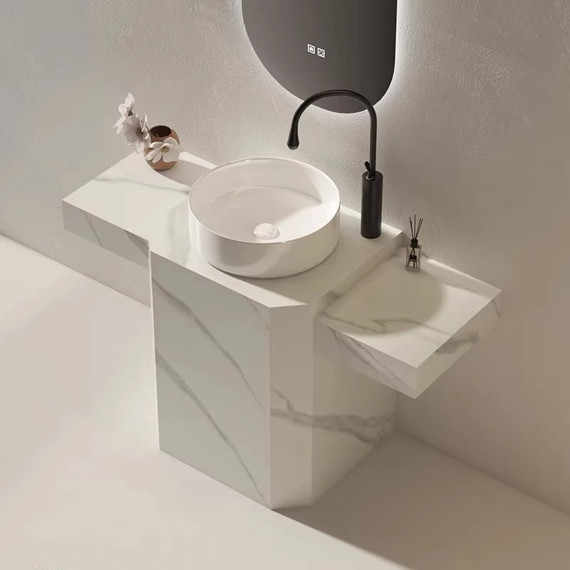 Slate column extension side wash basin integrated floor type face wash balcony bathroom wash table Crack shelves hotel furniture