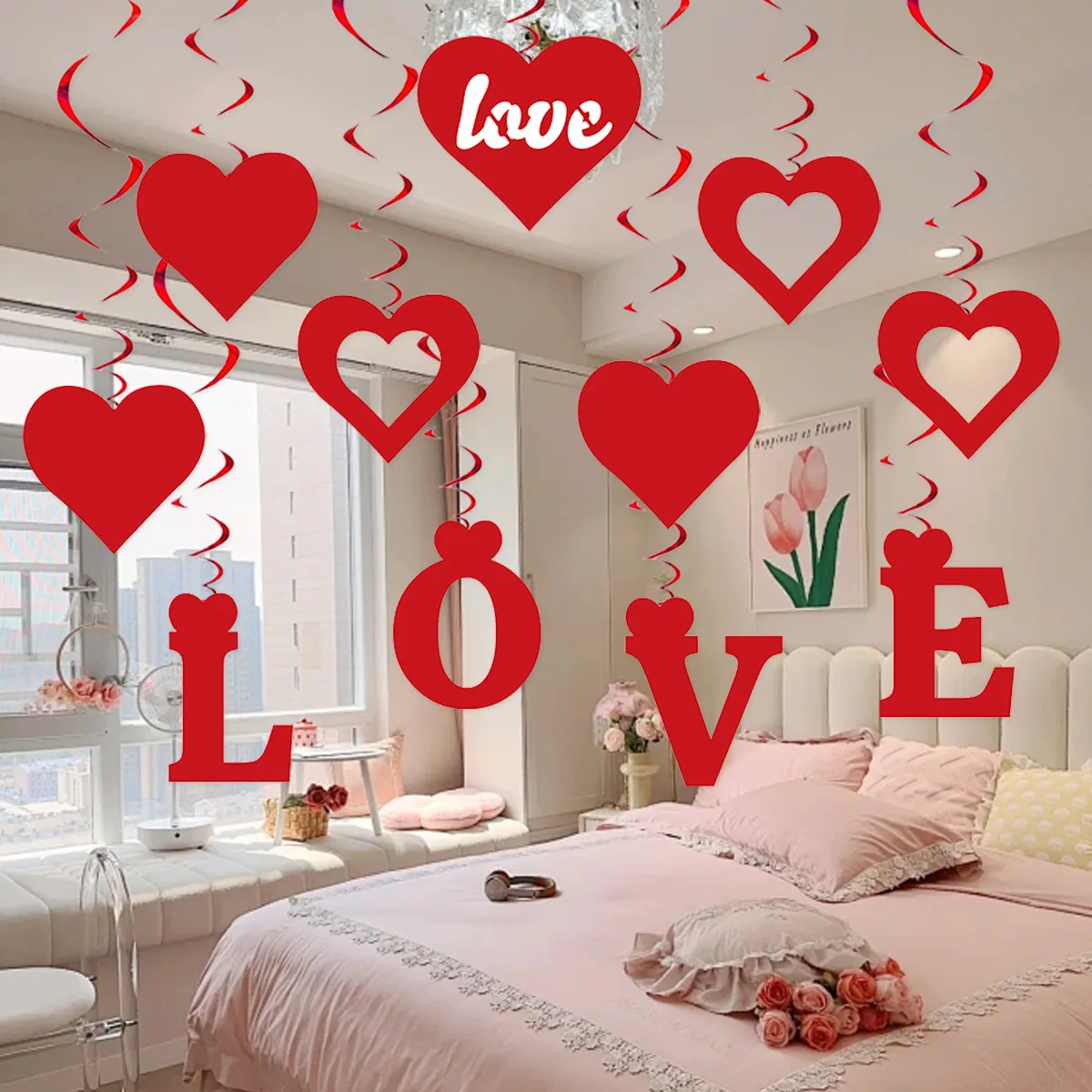 11Pcs Romantic Red Heart Love Spiral Banner Swirl Hanging Garland for Valentine\'s Day Wedding Anniversary Party Decorations