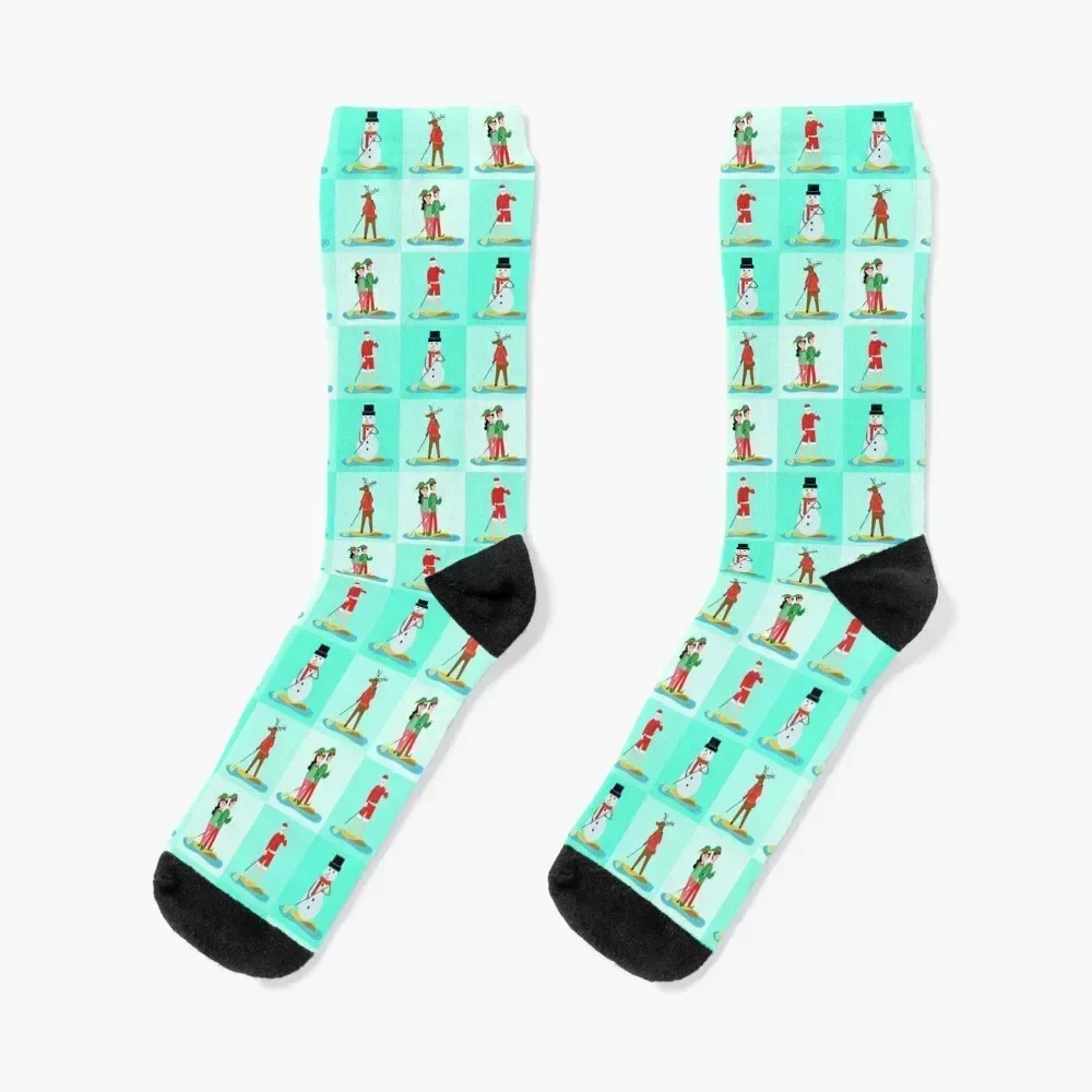 Paddleboard Christmas Funny Paddleboarding Snowmen Reindeer Elves Santa Claus Socks floral moving stockings Socks Men Women's