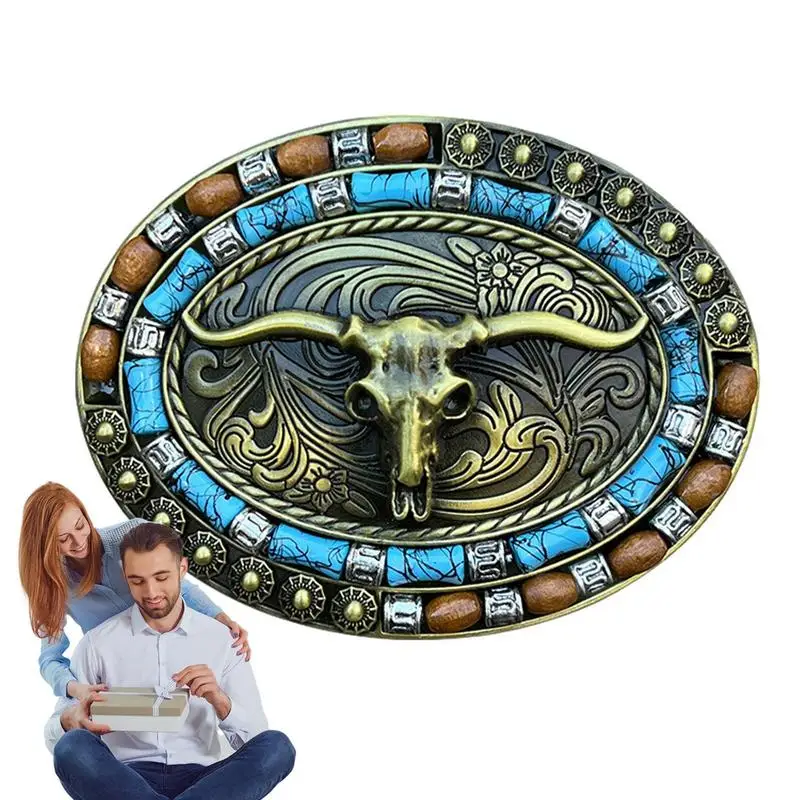 

Cowboy Belt Buckle Engraved Cowboy Vintage Western Buckles Long Horn Bull Pattern Belt Buckle Fashionable And Wear Resistant For