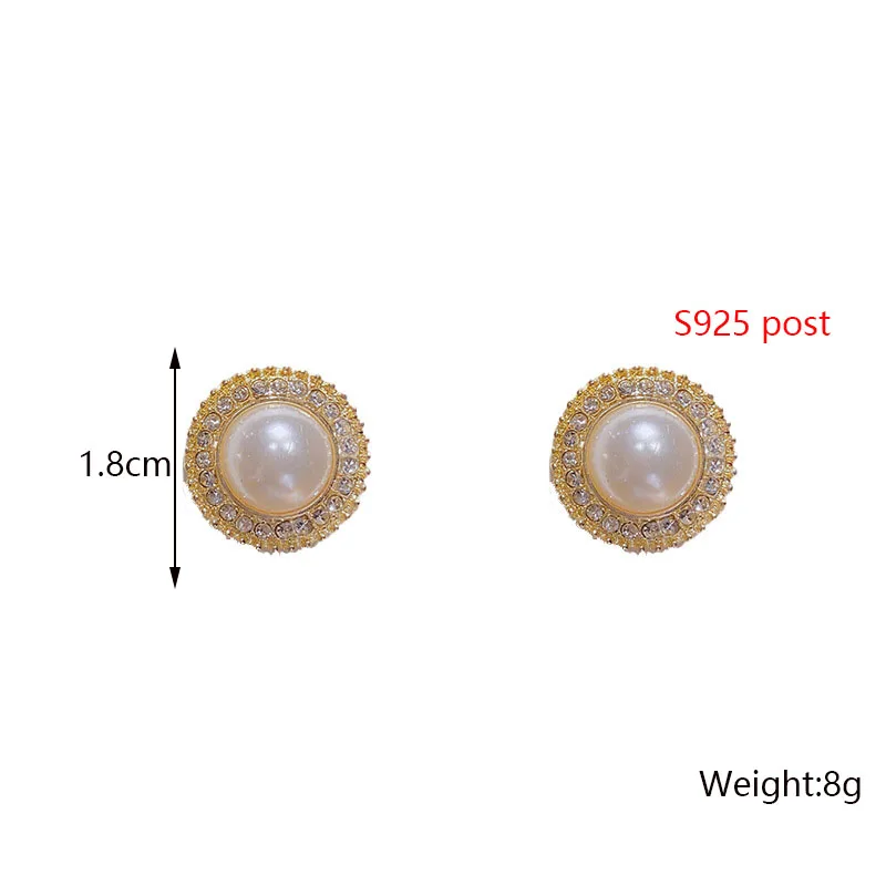 Korean Fashion Crystal Round Stud Earrings Gold Color Metal New Arrival Women\'s Earrings Simulated Pearl pendientes mujer