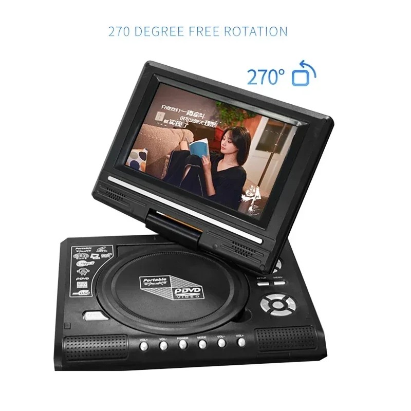 

7.8 inch Mini DVD CD EVD Disc Player Desktop Digital Smart TV Players Remote Control Portable Travel 270° Rotatable Screen