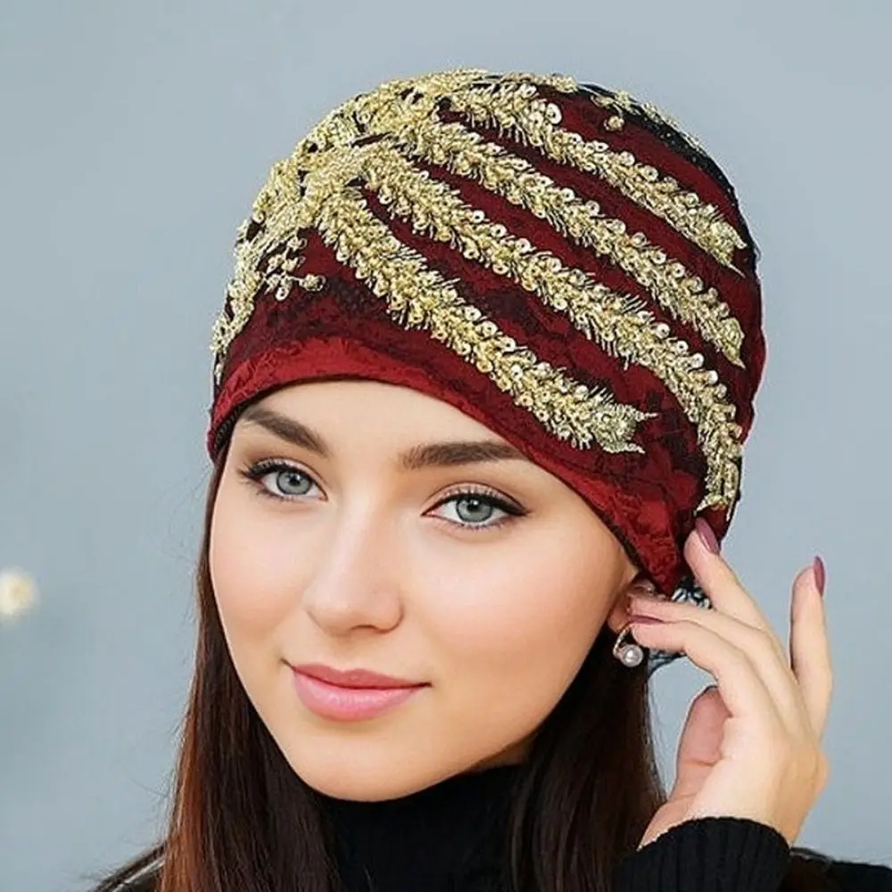 

Stretch Head Scarf Lace Turban Hats Flower Elastic Tie Hijab Summer Thin Headscarf Bandana Turban Hat Islamic Under Scarf Girls