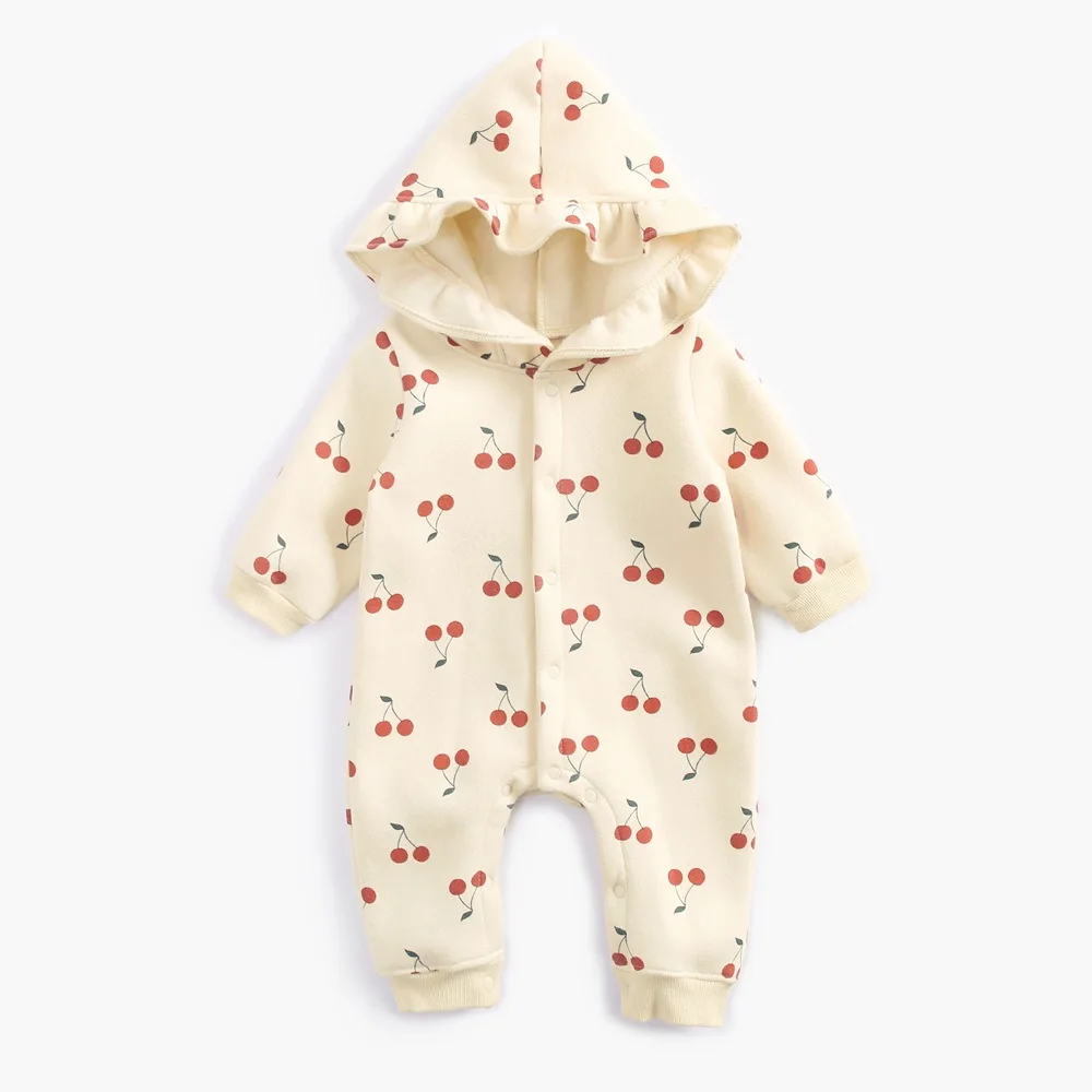 0-3T Newborn Kid Baby Girl Winter Clothes Hooded Fleece Thick Romper Long Sleeve Warm Jumpsuit Cute Sweet Outfit