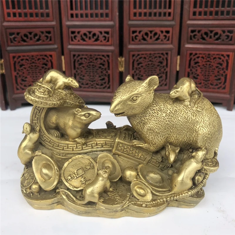 

Brass , Auspicious Figurine, Zodiac Rat Craft Ornament