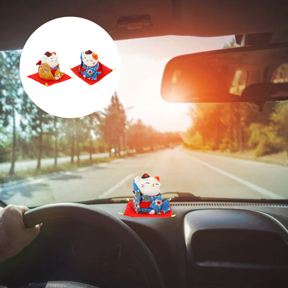 2Pcs Mini Cat Ornament Kimono Design Lovely Appearance Excellent Workmanship Home Office Car Interior Decor Indoor